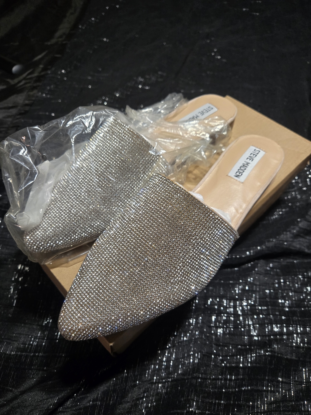 Steve Madden Traces Silver Rhinestone Slip-On Mules.... Brand New!!!